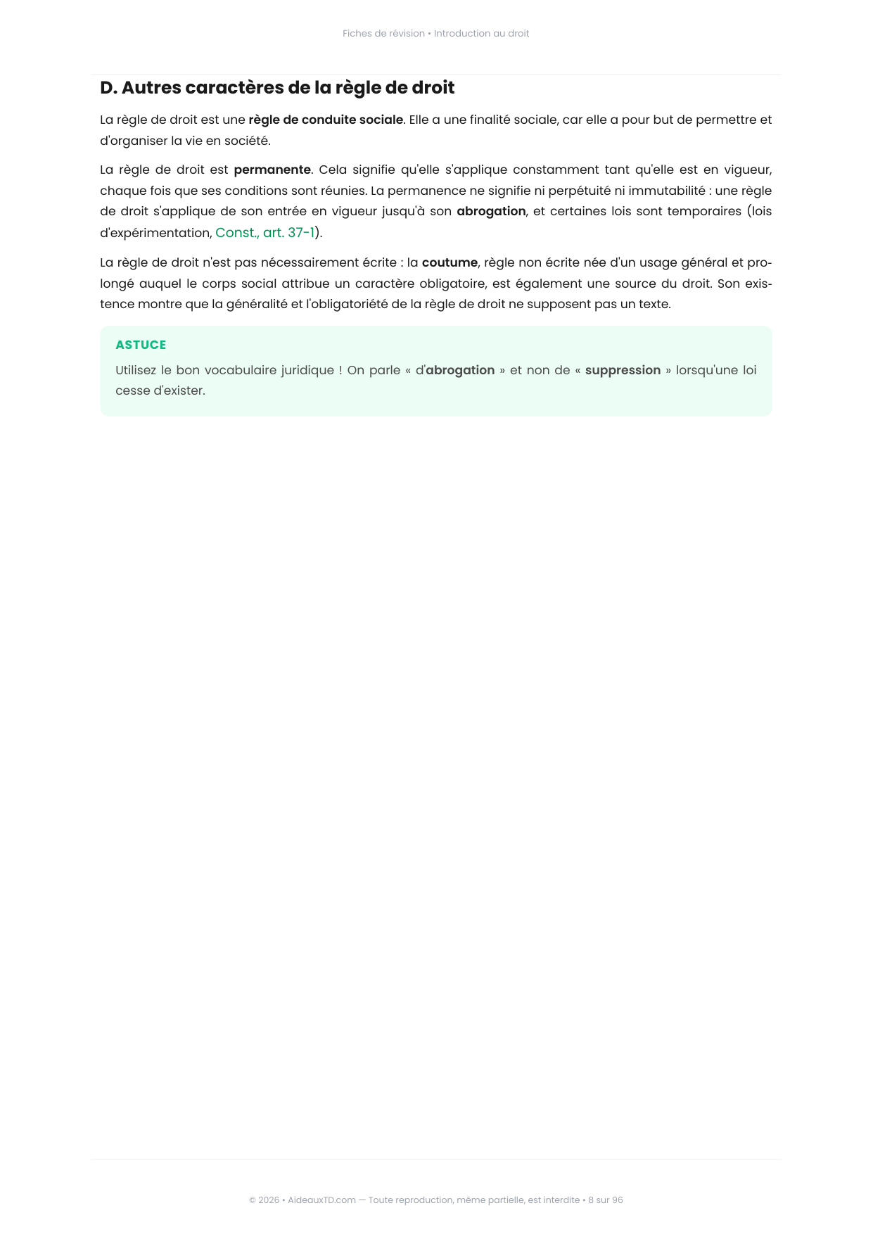 Extrait des fiches de révision de Introduction au droit (S1), page 4 sur 103