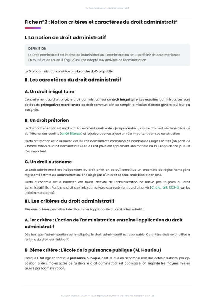 Extrait des fiches de révision de droit administratif