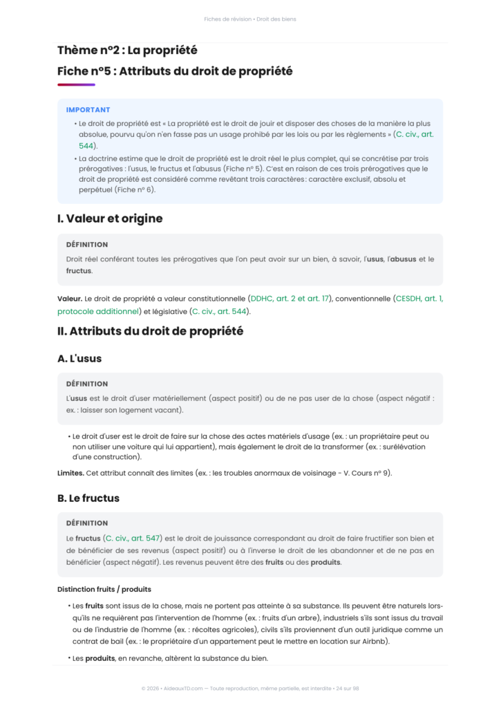 Extrait des fiches de révision de droit des biens