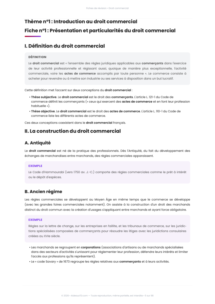 Extrait des fiches de révision de droit commercial
