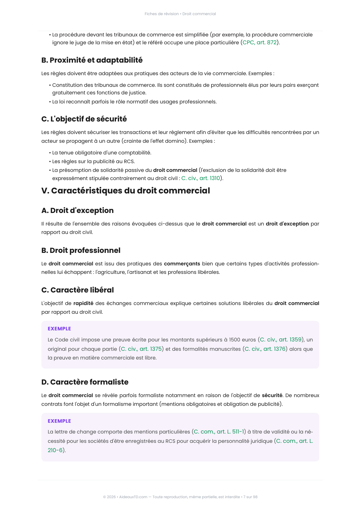 Extrait des fiches de révision de Droit commercial : fiche n°1, Présentation et particularités du droit commercial (page 3)