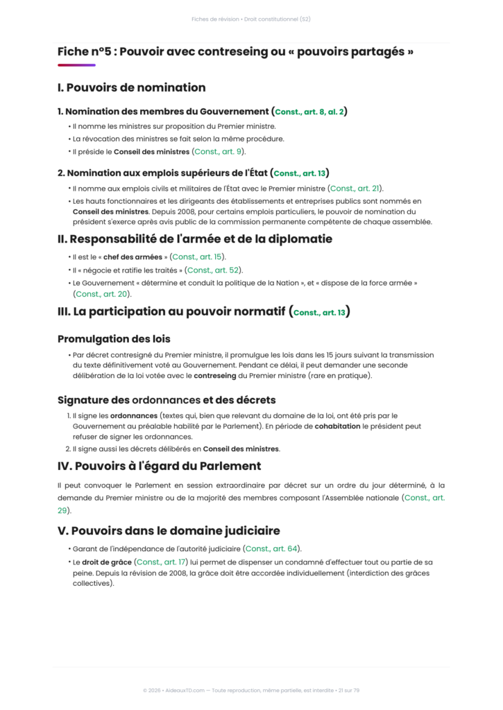 Extrait des fiches de révision de droit constitutionnel