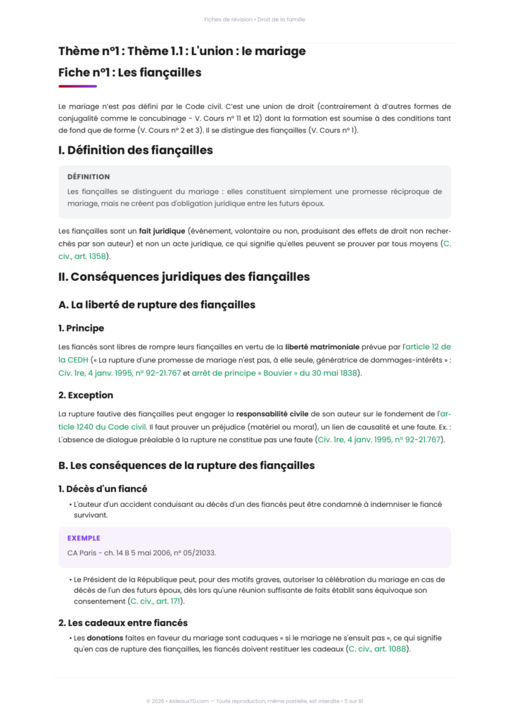Extrait des fiches de révision de droit de la famille