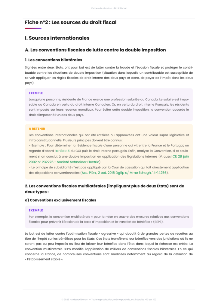 Extrait des fiches de révision de droit fiscal