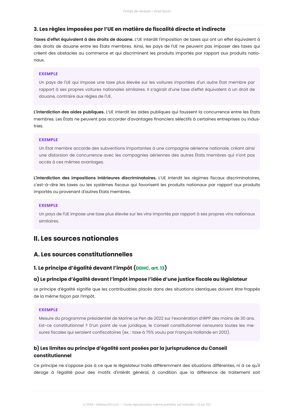 Extrait des fiches de révision de Droit fiscal : fiche n°2, Les sources du droit fiscal (page 3)