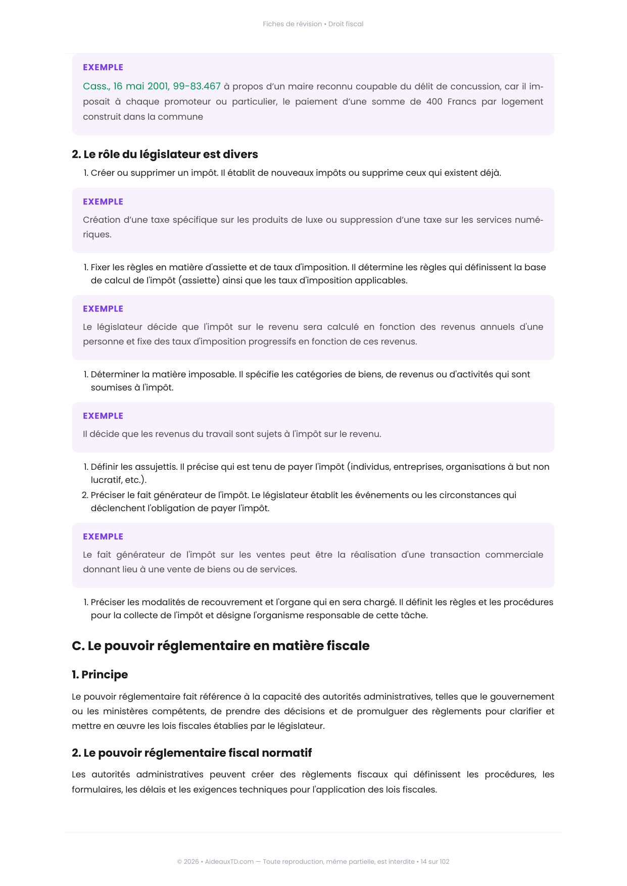 Extrait des fiches de révision de Droit fiscal : fiche n°2, Les sources du droit fiscal (page 5)