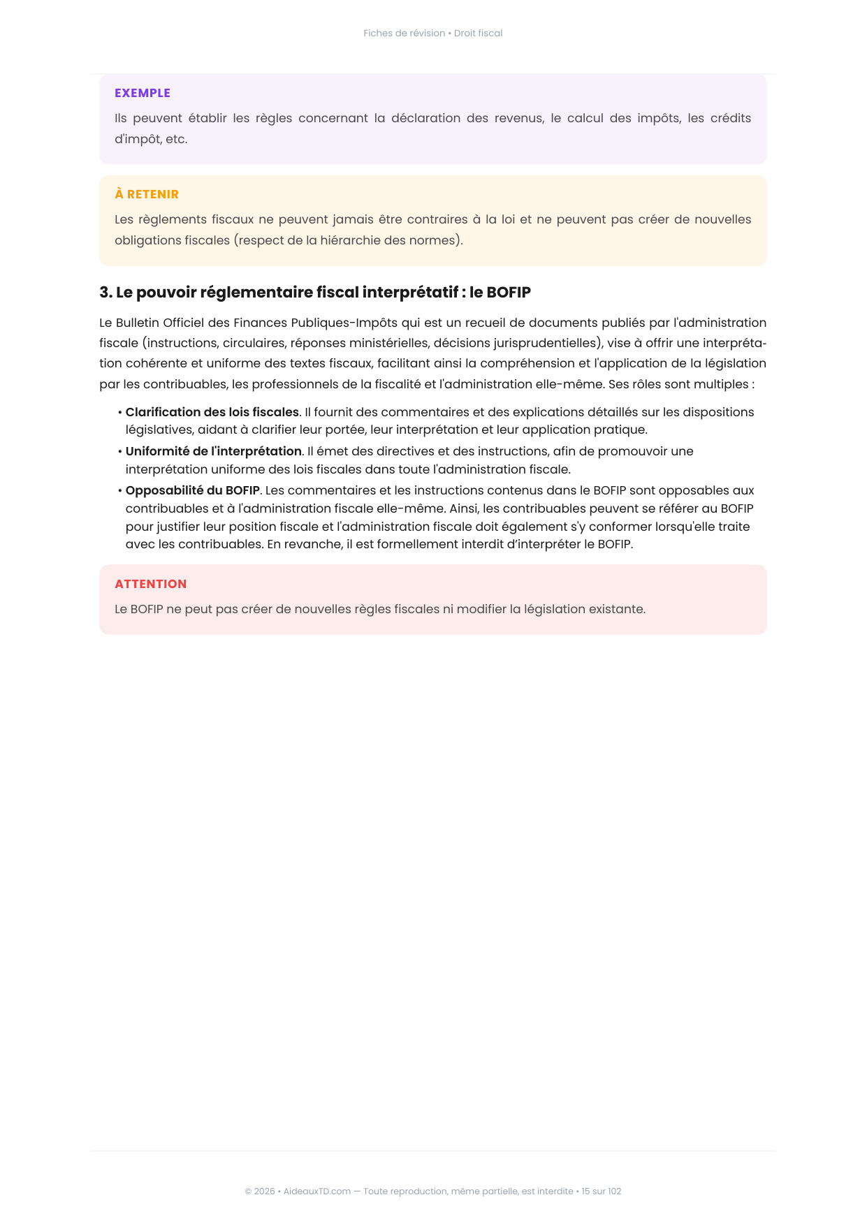 Extrait des fiches de révision de Droit fiscal : fiche n°2, Les sources du droit fiscal (page 6)