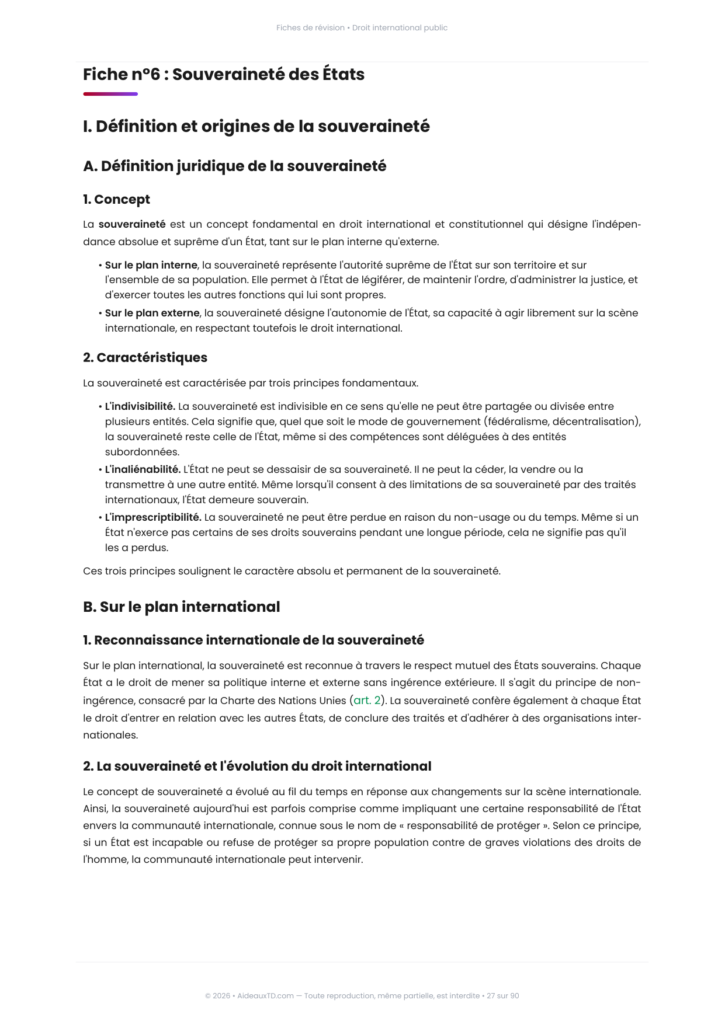 Extrait des fiches de révision de droit international public