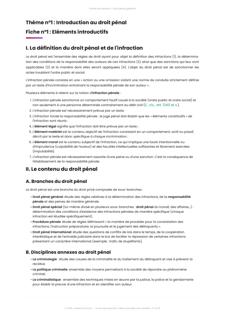 Extrait des fiches de révision de droit pénal général