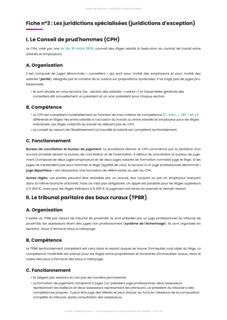 Extrait des fiches de révision de institutions juridictionnelles