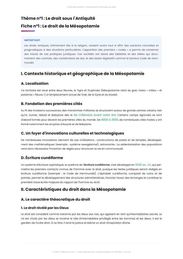 Extrait des fiches de révision de introduction historique au droit