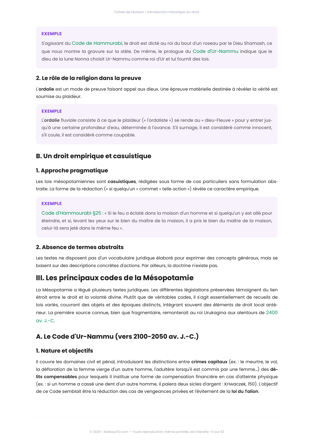 Extrait des fiches de révision de Introduction historique au droit : fiche n°1, Le droit de la Mésopotamie (page 2)