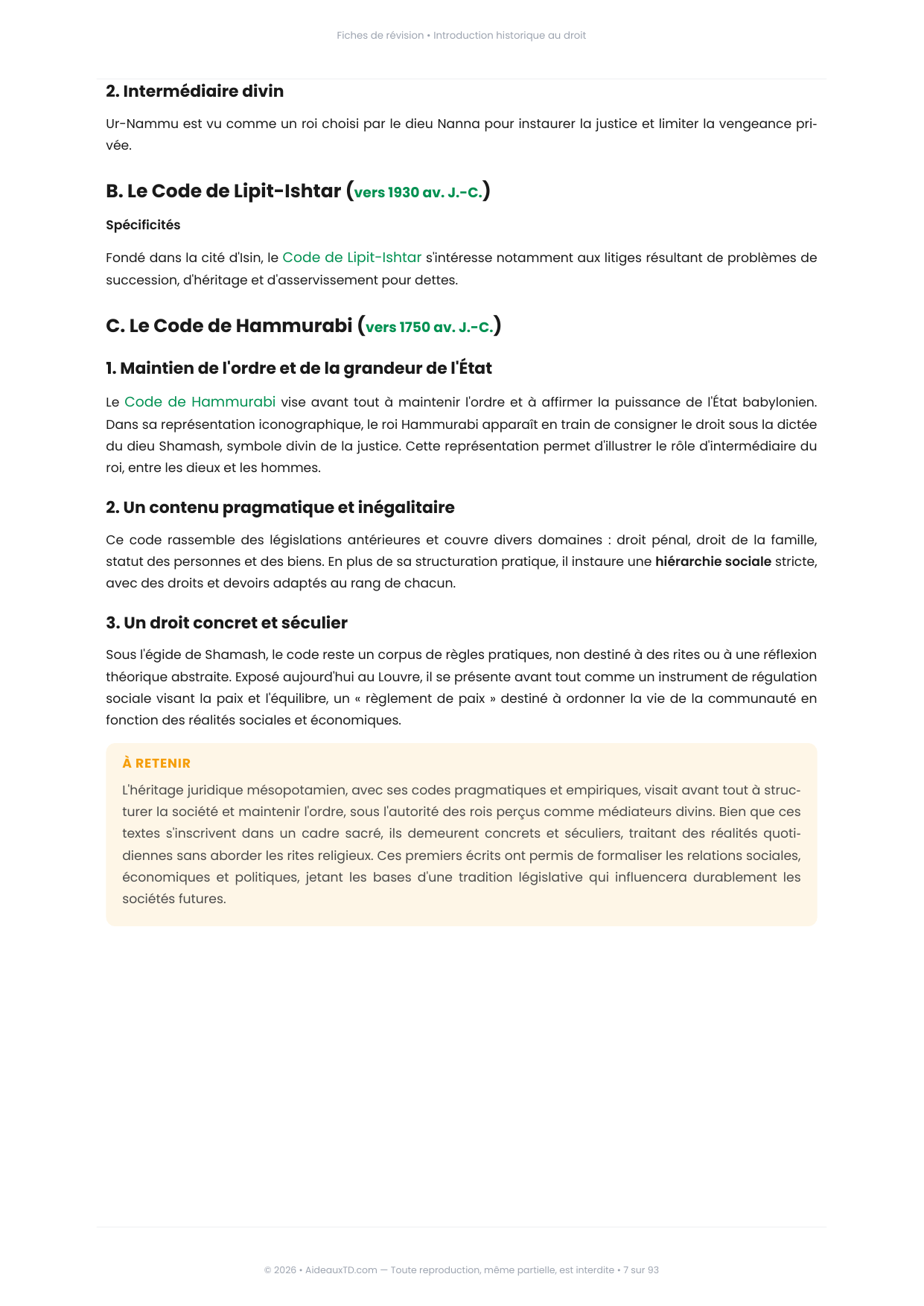 Extrait des fiches de révision de Introduction historique au droit : fiche n°1, Le droit de la Mésopotamie (page 3)