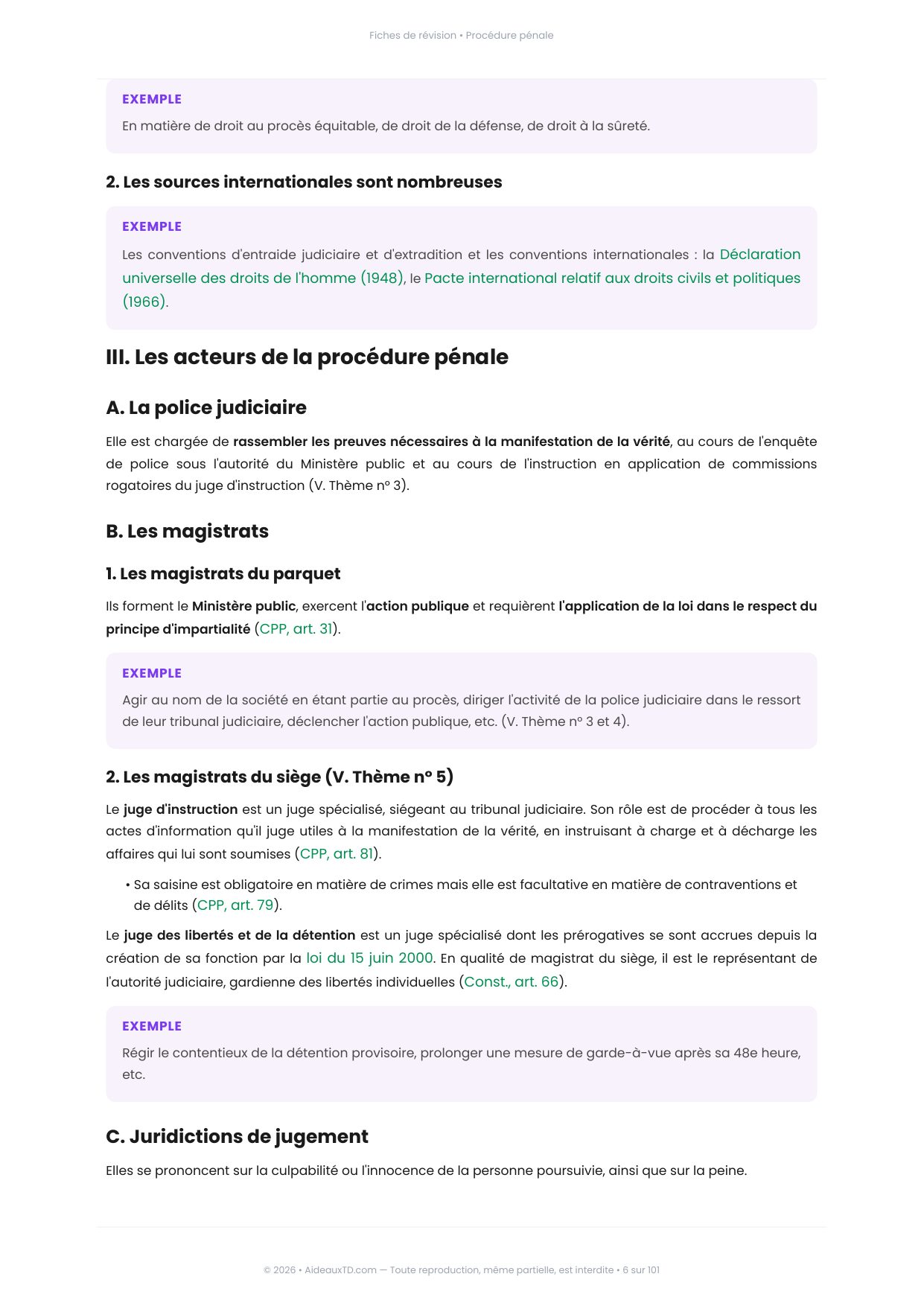 Extrait des fiches de révision de Procédure pénale : fiche n°1, Qu'est-ce que la procédure pénale ? (page 2)