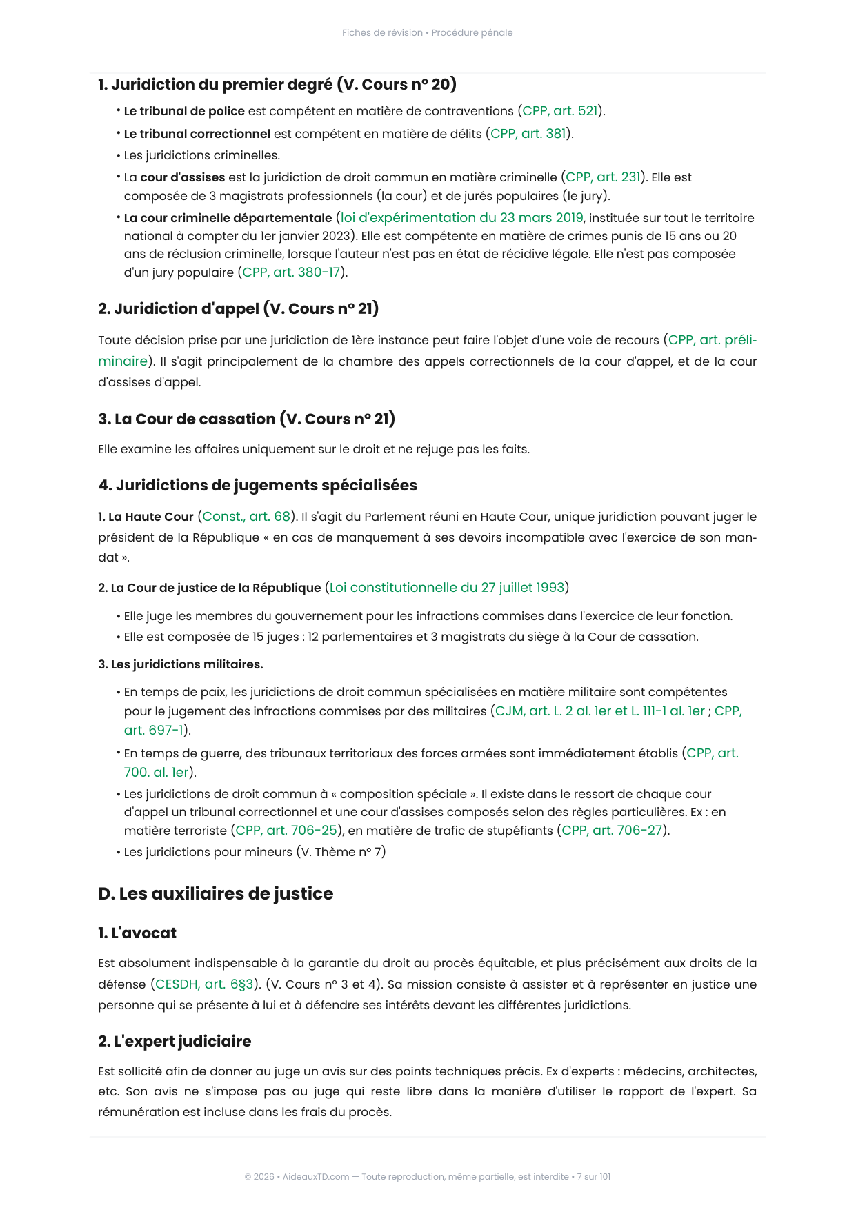 Extrait des fiches de révision de Procédure pénale : fiche n°1, Qu'est-ce que la procédure pénale ? (page 3)