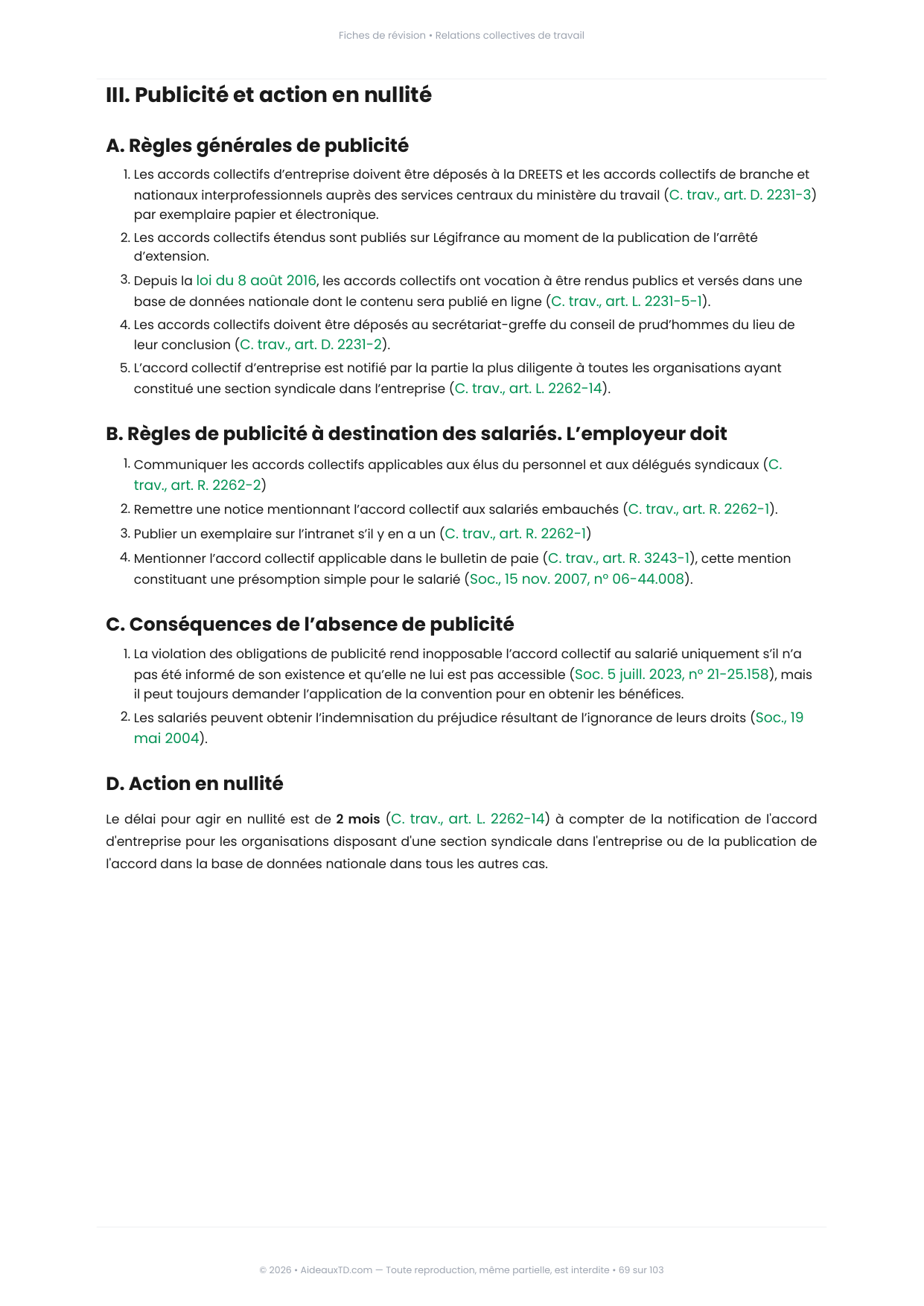 Extrait des fiches de révision de Relations collectives de travail : fiche n°13, La conclusion des accords collectifs (page 3)