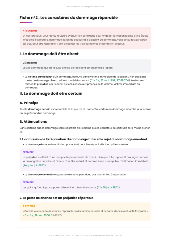 Extrait des fiches de révision de responsabilité civile