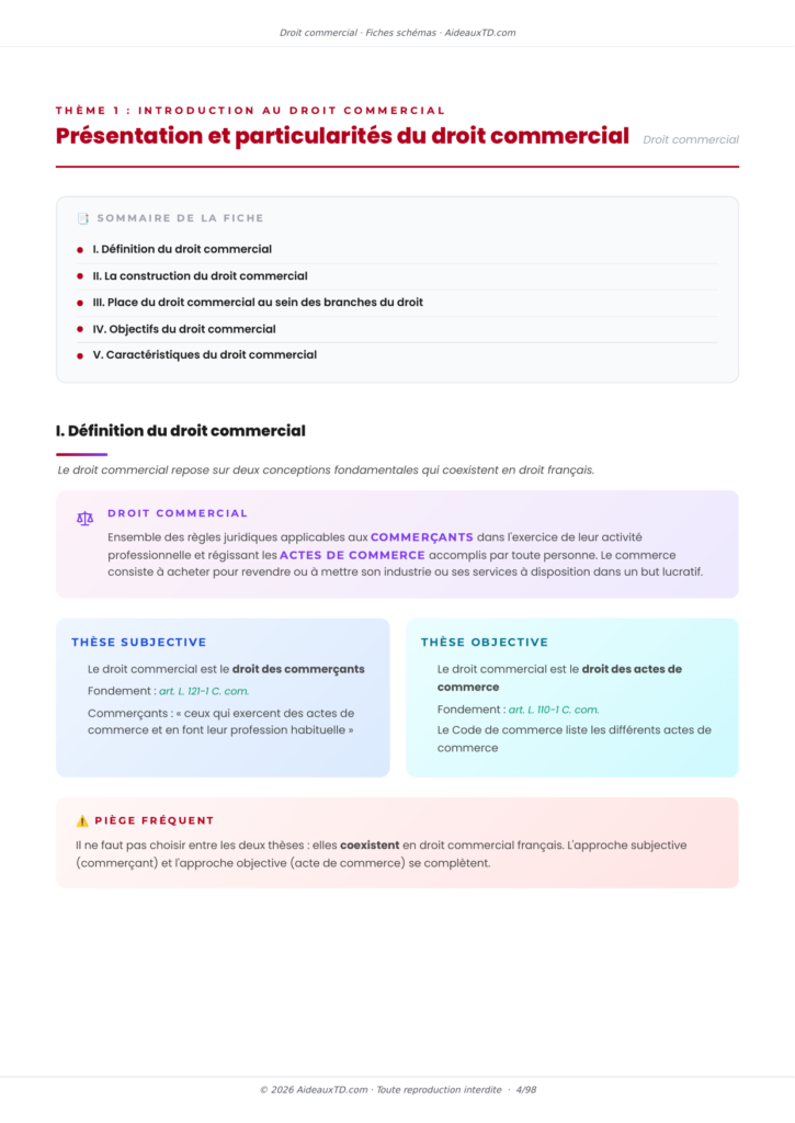 Extrait des fiches schémas de droit commercial