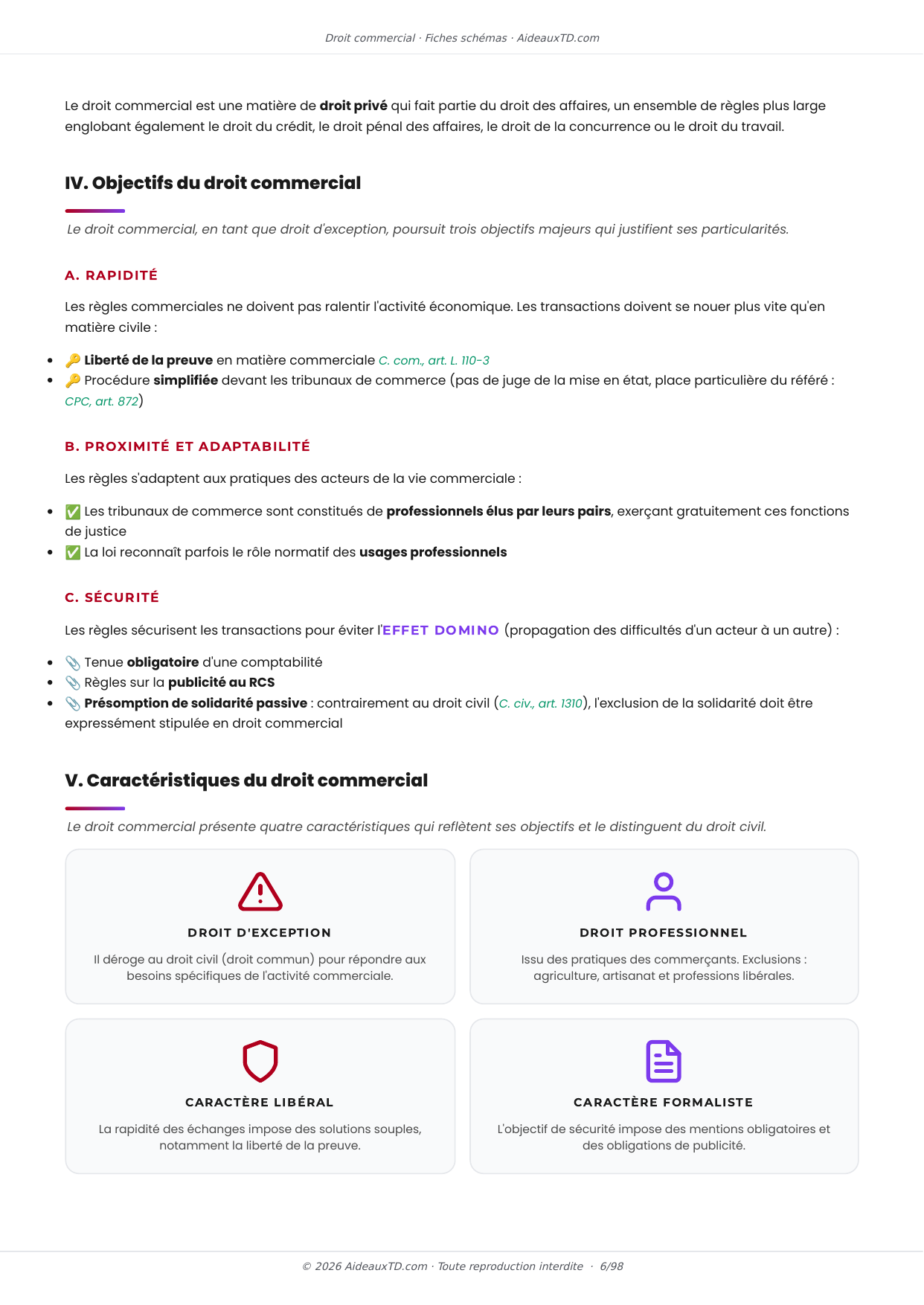 Extrait des fiches schémas de Droit commercial : fiche n°1, Présentation et particularités du droit commercial (page 3)