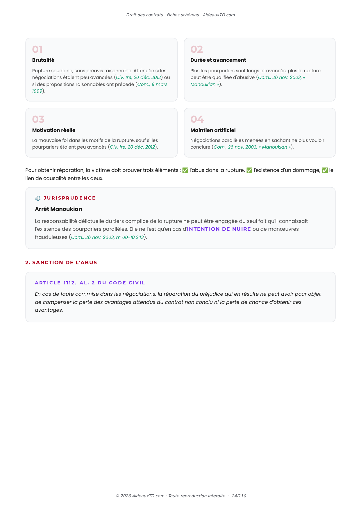 Extrait des fiches schémas de Droit des contrats : fiche n°5, Les pourparlers ou « négociations précontractuelles » (page 2)