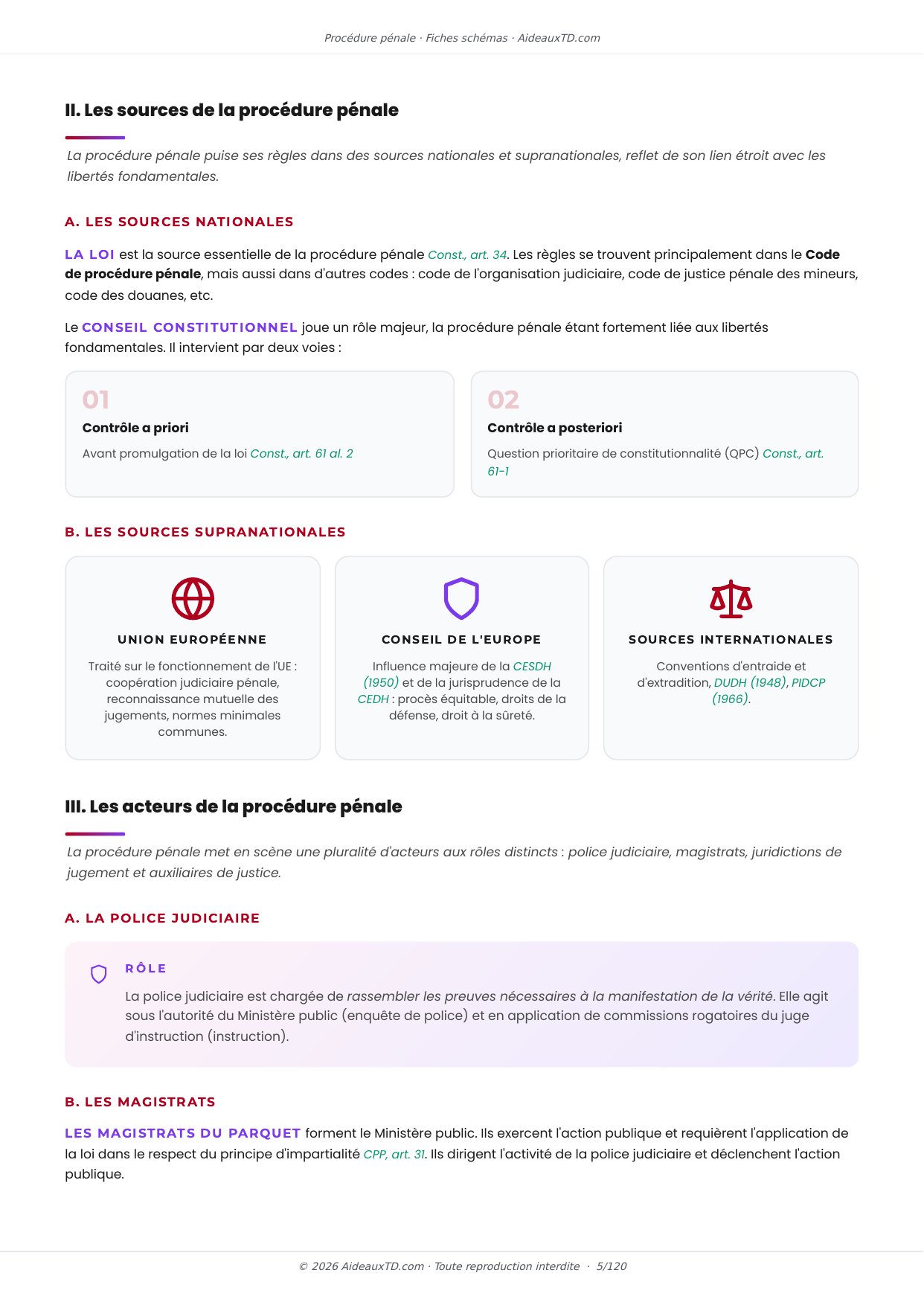 Extrait des fiches schémas de Procédure pénale : fiche n°1, Qu'est-ce que la procédure pénale ? (page 2)