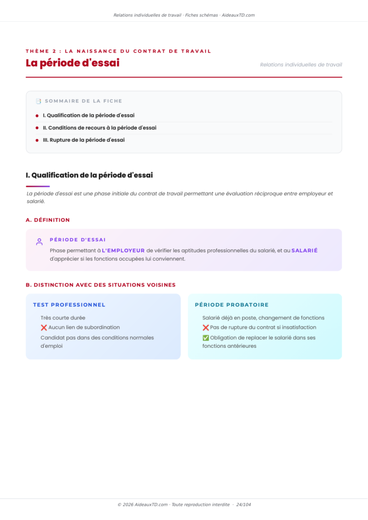 Extrait des fiches schémas de relations individuelles de travail