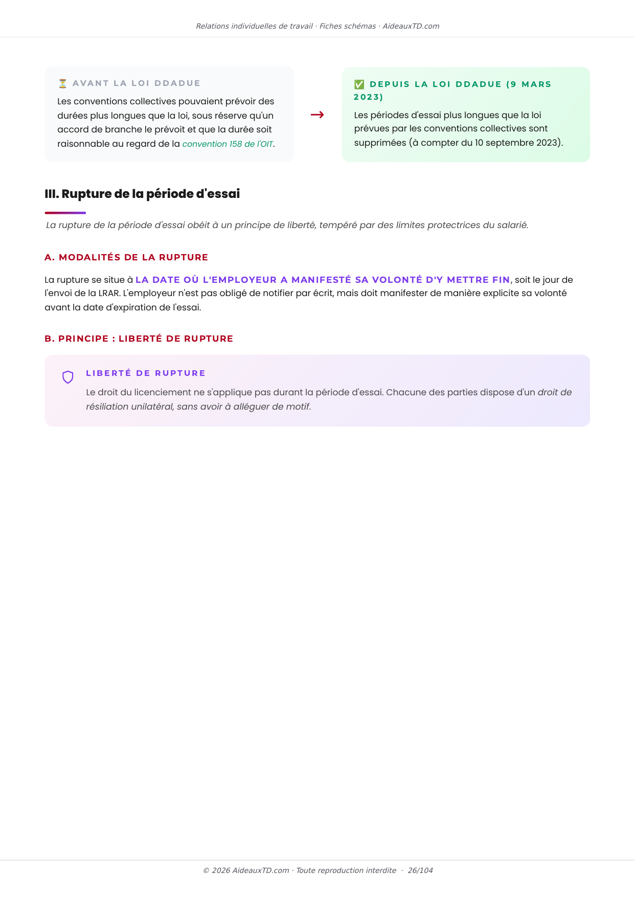 Extrait des fiches schémas de Relations individuelles de travail : fiche n°6, La période d'essai (page 3)