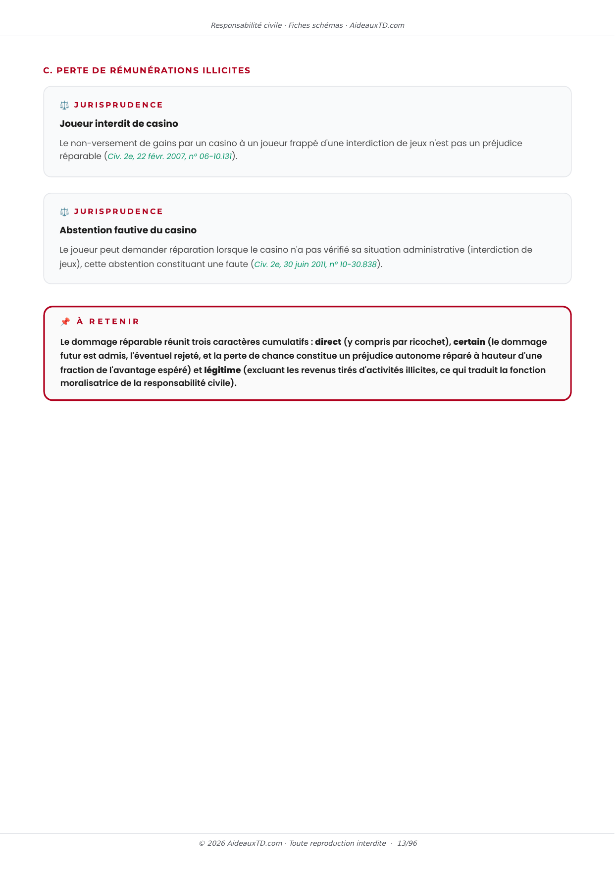 Extrait des fiches schémas de Responsabilité civile : fiche n°2, Les caractères du dommage réparable (page 5)