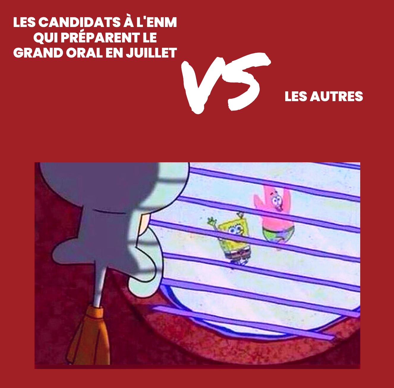 Mème : les candidats à l'ENM qui préparent le grand oral en juillet, face aux autres qui profitent de l'été