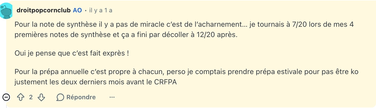 Témoignage Reddit : pour la note de synthèse, pas de miracle, c'est de l'acharnement ; 7/20 sur les quatre premières, puis 12/20