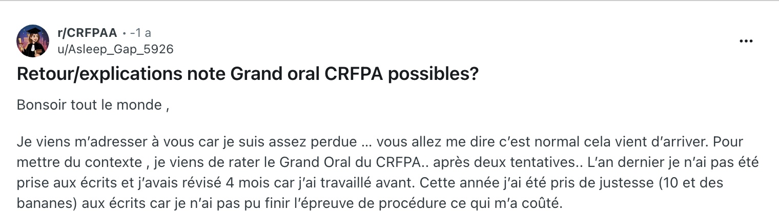 Témoignage Reddit : admissible de justesse au CRFPA faute d'avoir fini la procédure