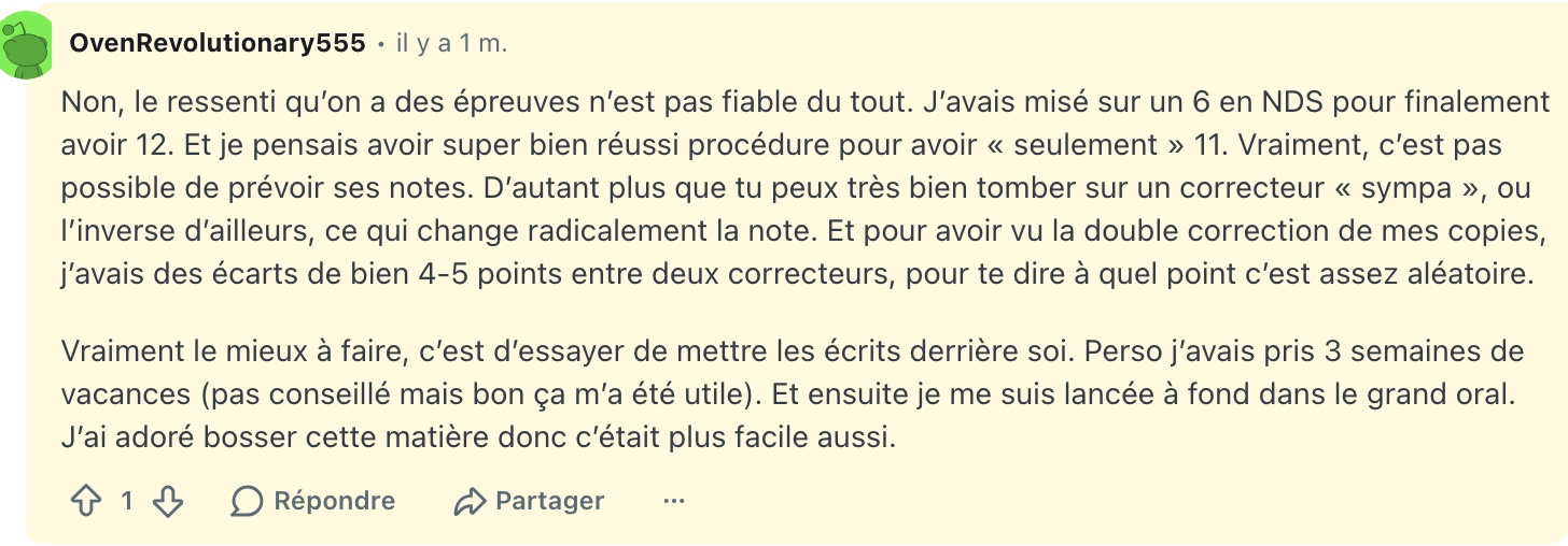 Témoignage Reddit : misé sur 6 en note de synthèse, obtenu 12