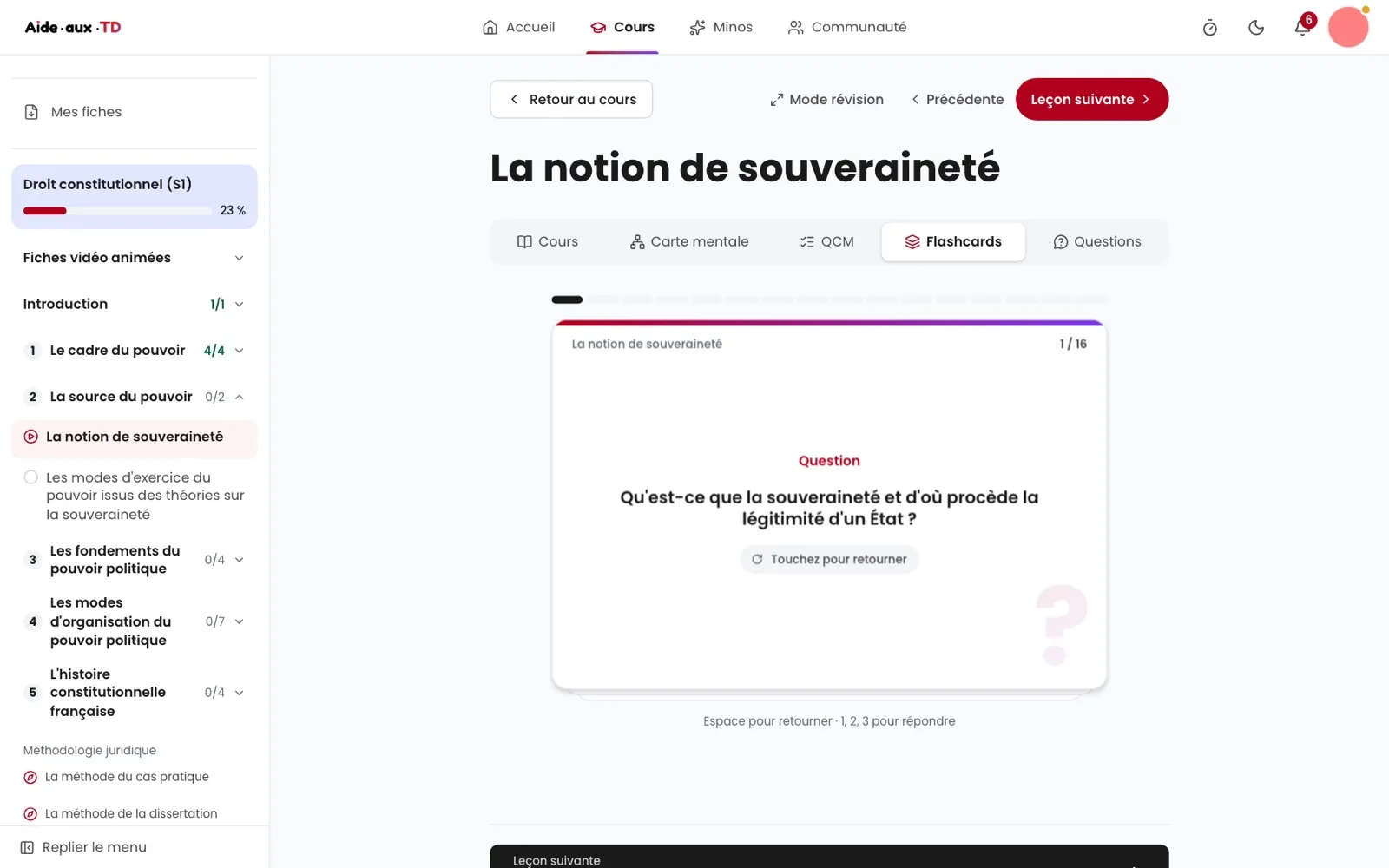 Une flashcard de droit constitutionnel