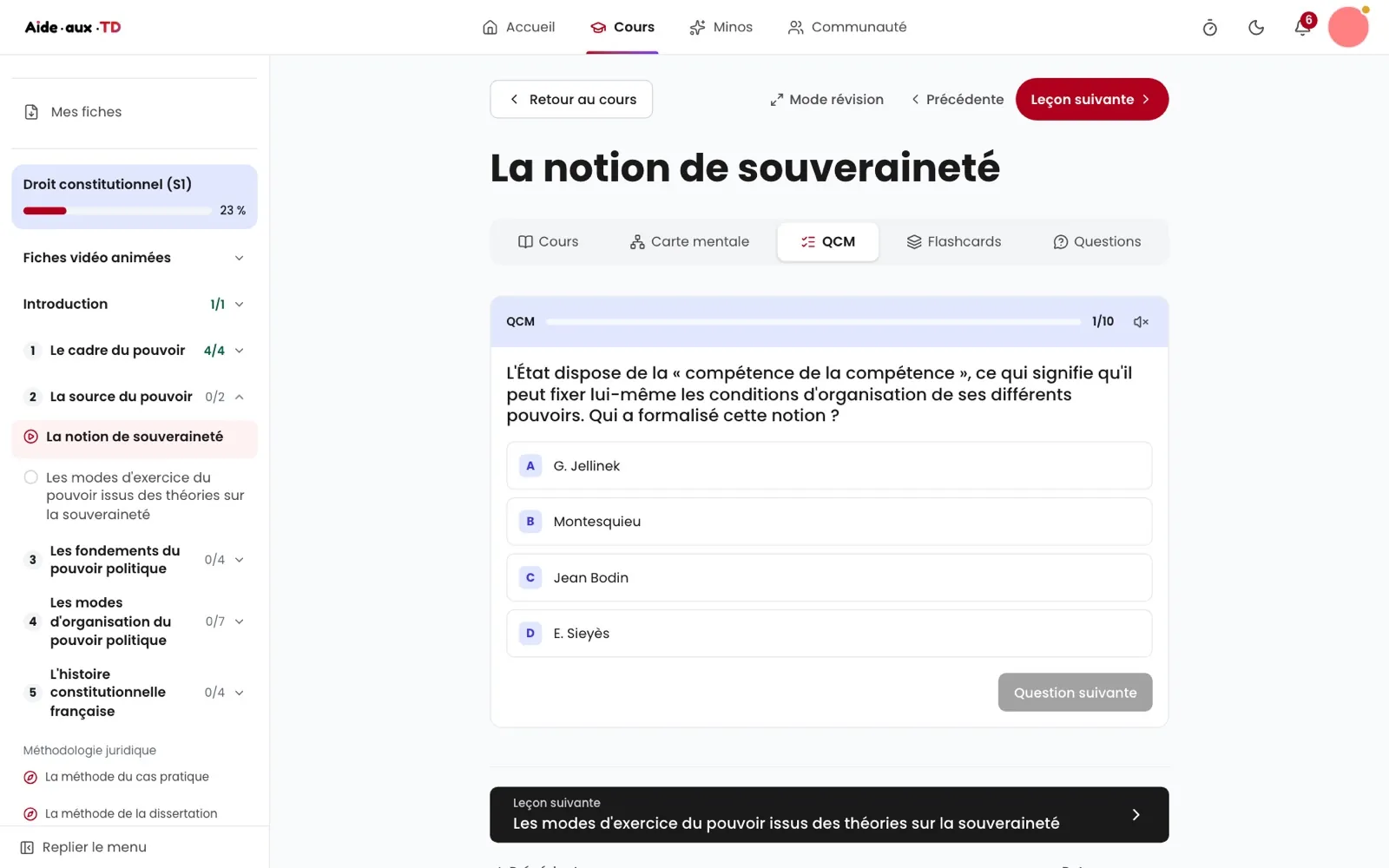 Le QCM de la leçon