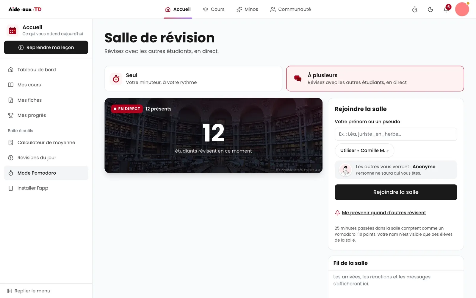 La salle de révision en direct