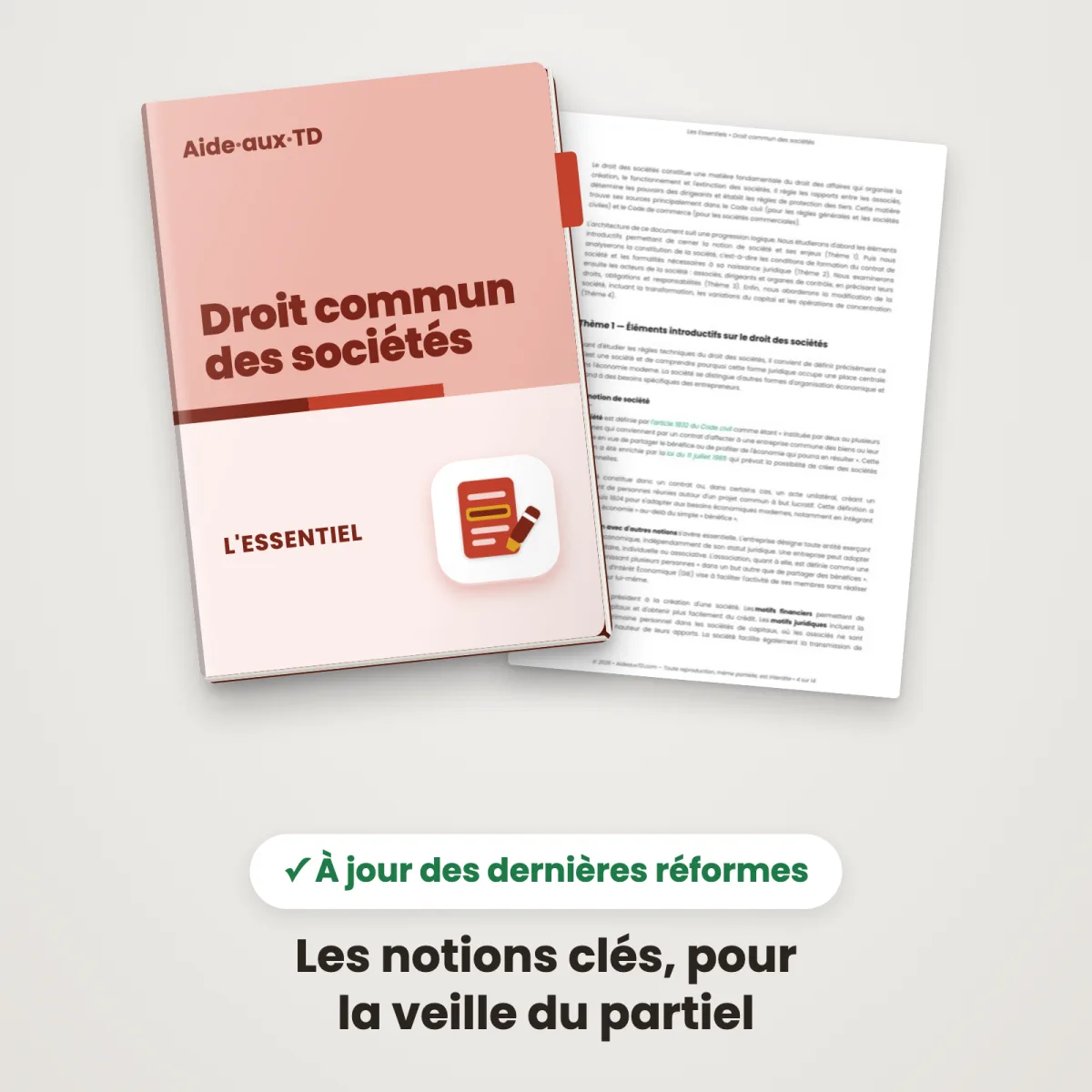 L&rsquo;Essentiel : Droit Commun des Sociétés : Couverture et une page
