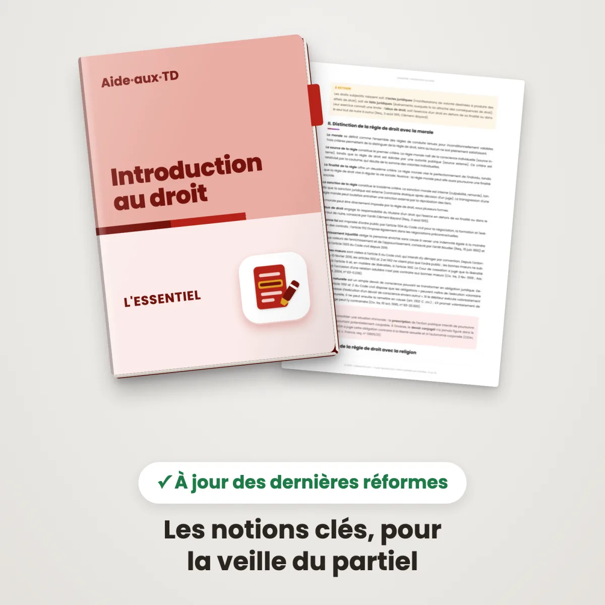 L&rsquo;Essentiel : Introduction au Droit : Couverture et une page