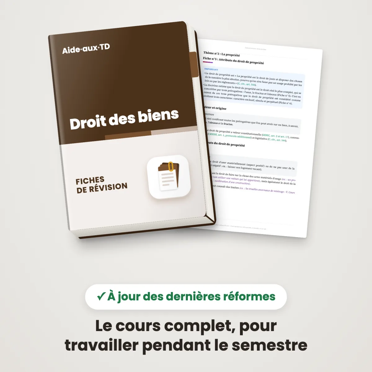 Fiches de révision : Droit des biens : Couverture et une page