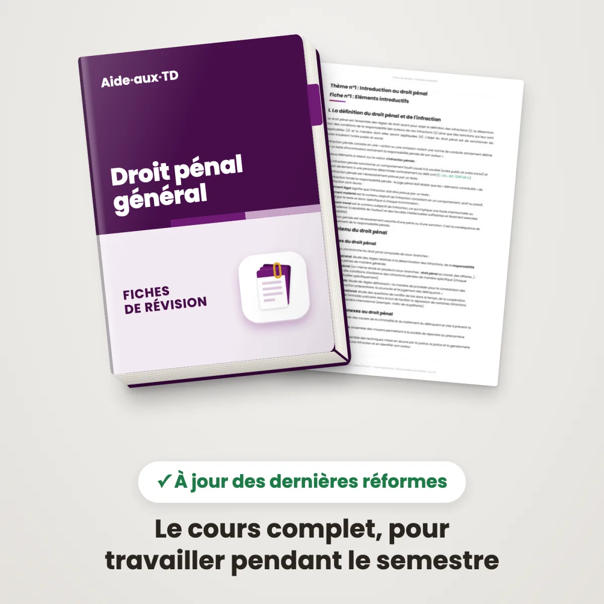 Fiches de révision : Droit pénal général : Couverture et une page
