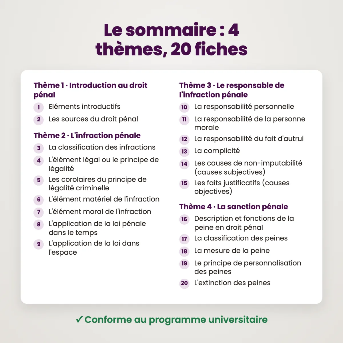 Fiches de révision : Droit pénal général : Sommaire