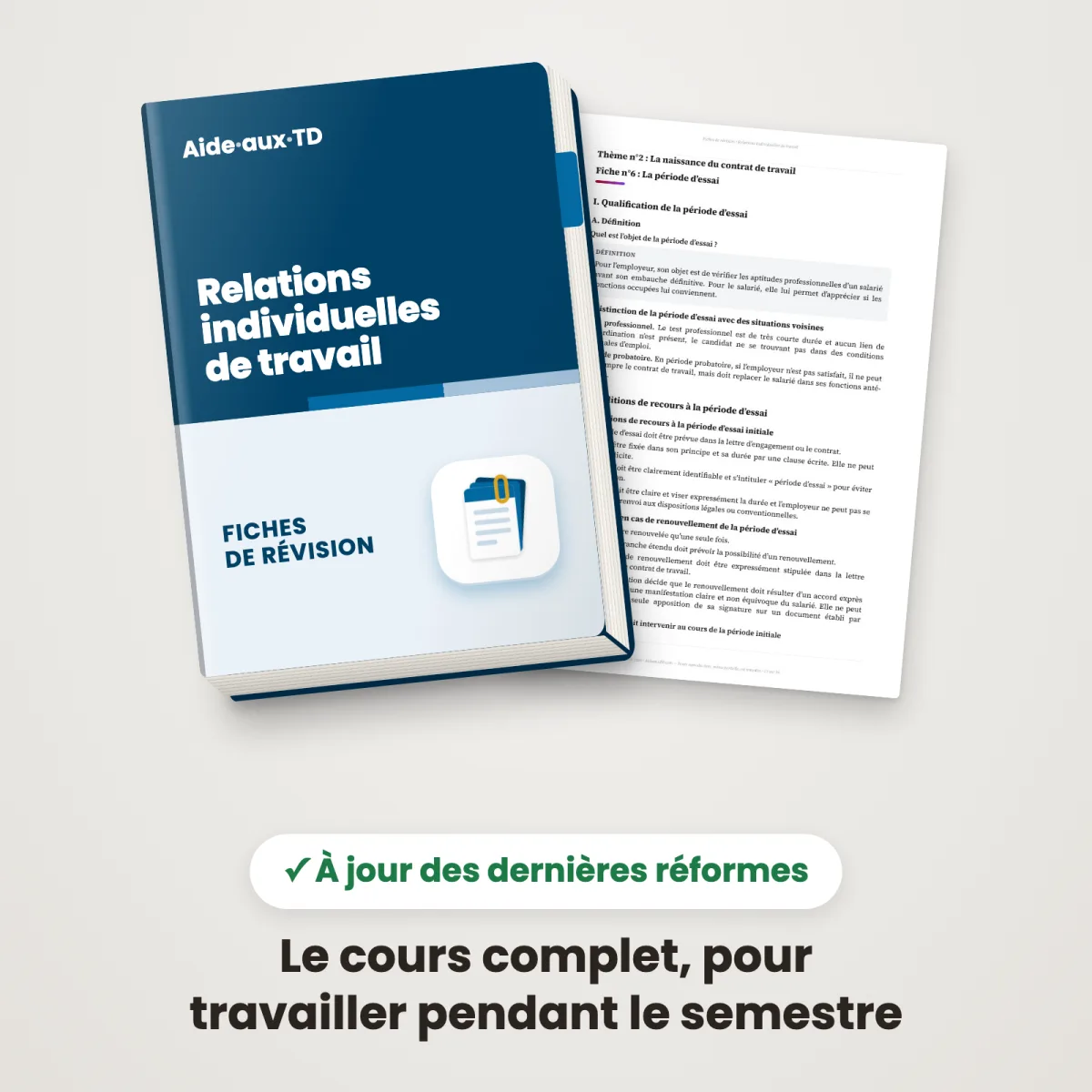 Fiches de révision : Relations individuelles de travail : Couverture et une page