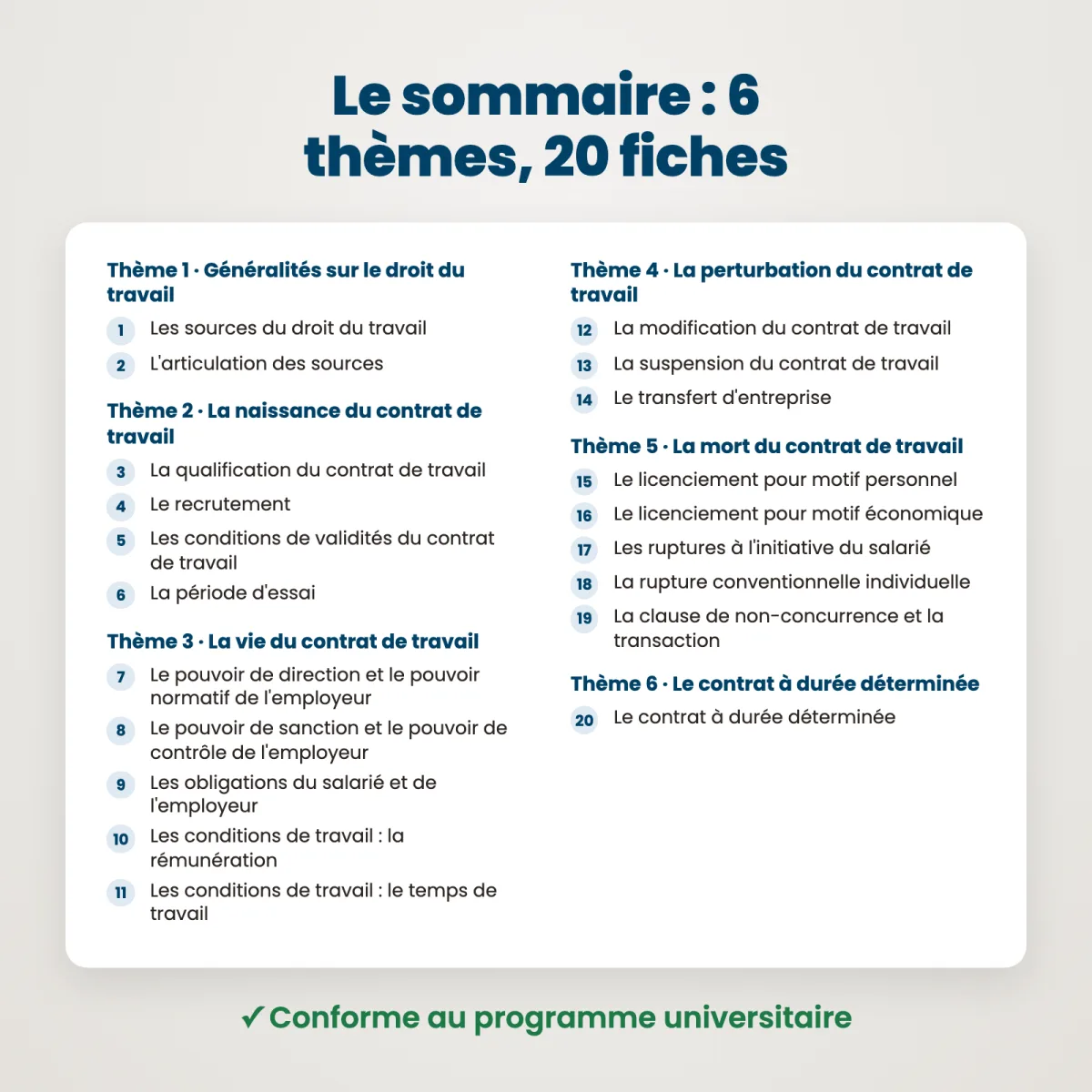 Fiches de révision : Relations individuelles de travail : Sommaire