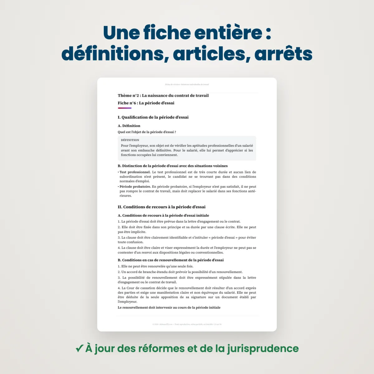 Fiches de révision : Relations individuelles de travail : Extrait