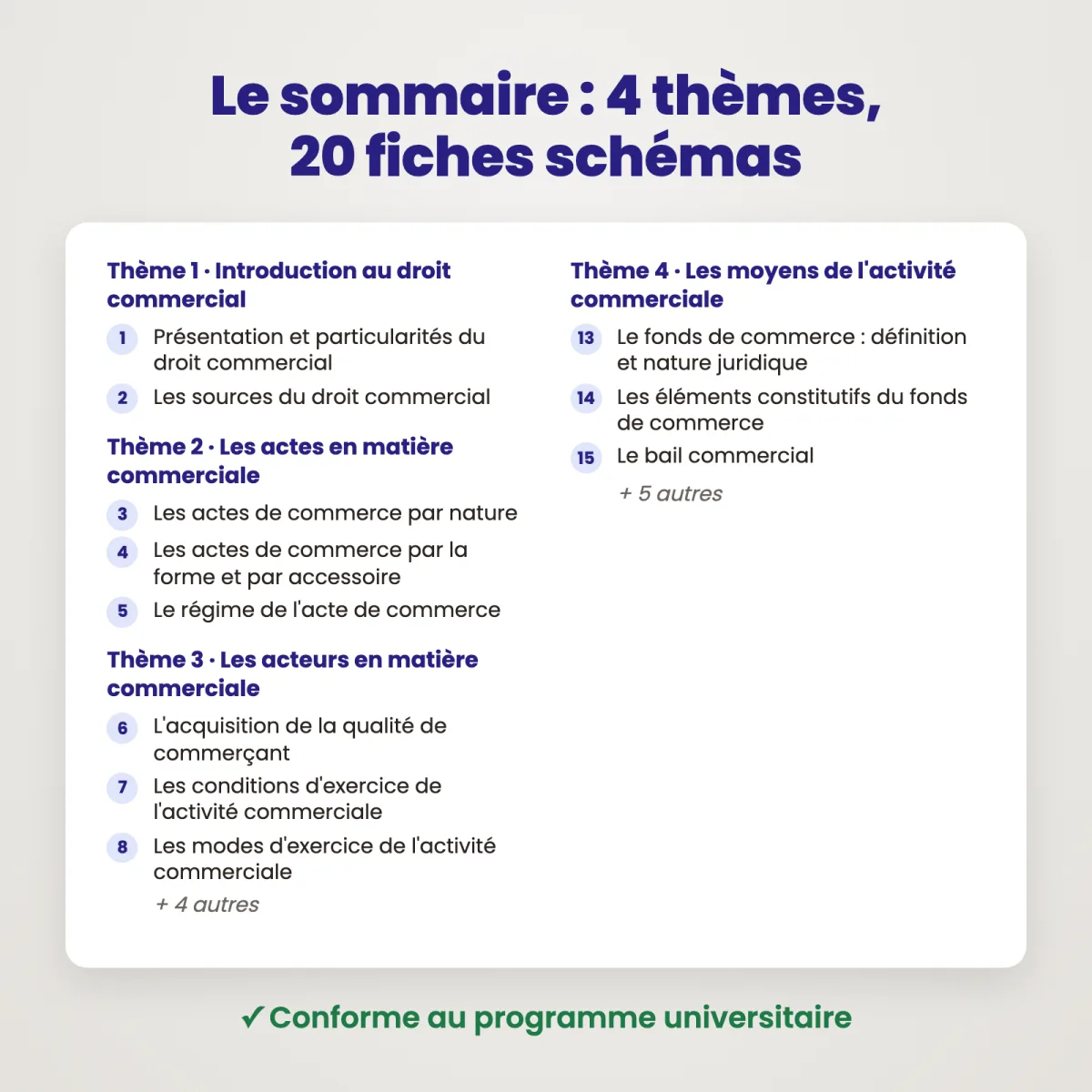 Fiches schémas : Droit commercial : Sommaire