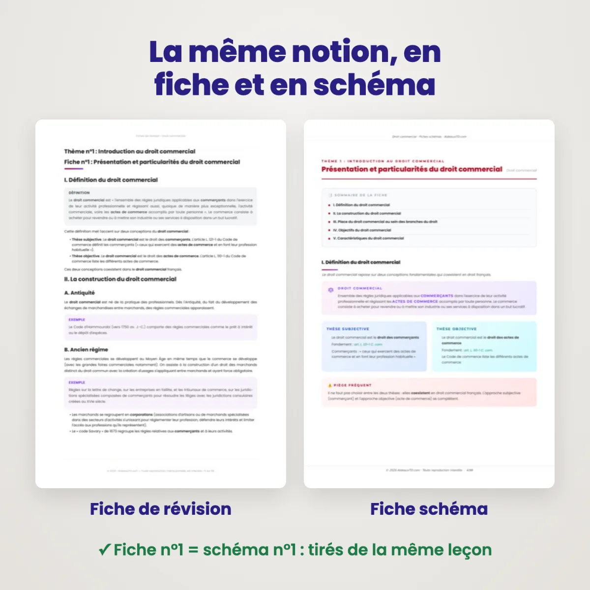 Fiches schémas : Droit commercial : Fiche et schéma côte à côte