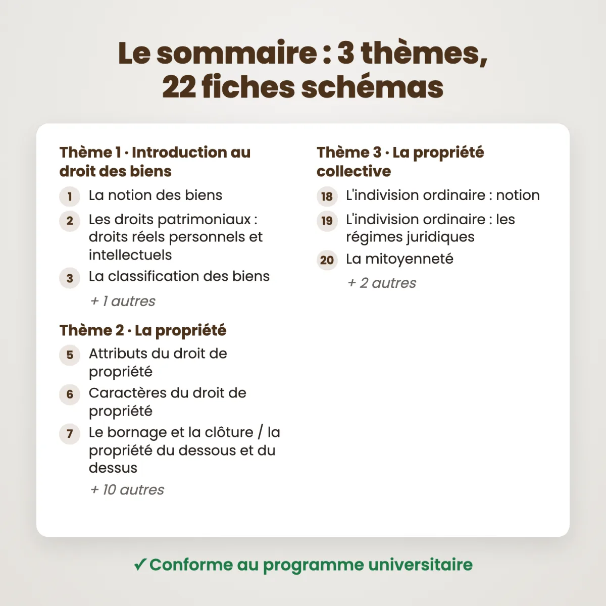 Fiches schémas : Droit des biens : Sommaire