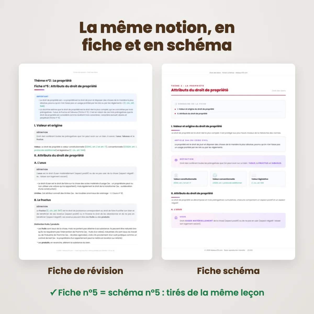 Fiches schémas : Droit des biens : Fiche et schéma côte à côte