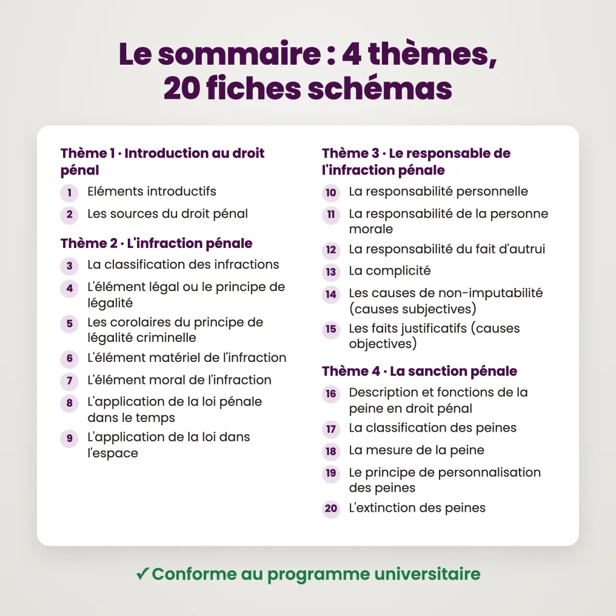 Fiches schémas : Droit pénal général : Sommaire