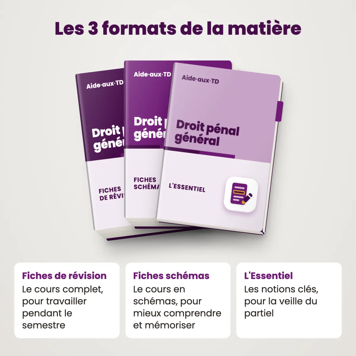 Fiches schémas : Droit pénal général : Les 3 formats