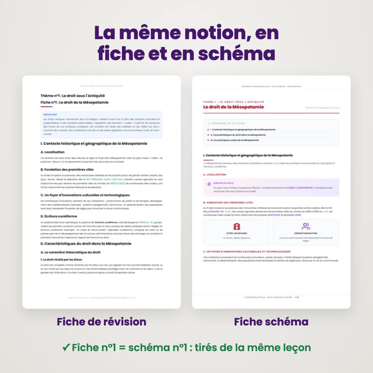 Fiches schémas : Introduction historique au droit : Fiche et schéma côte à côte